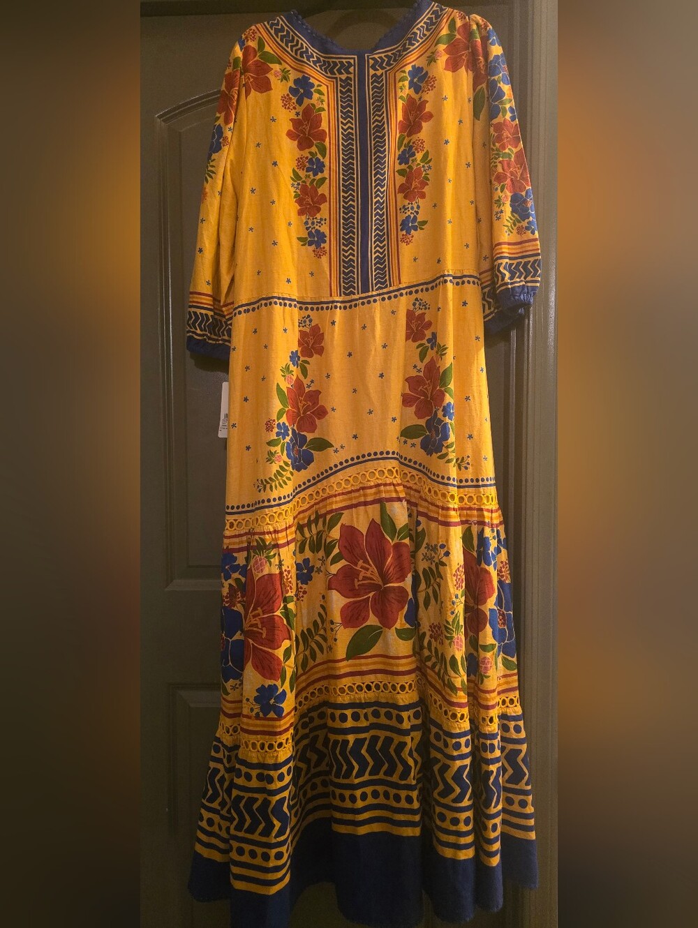 New! With Tags FARM Rio Yellow Floral Yard Maxi Dress Cotton Blend, Women's XL - Picture 10 of 16